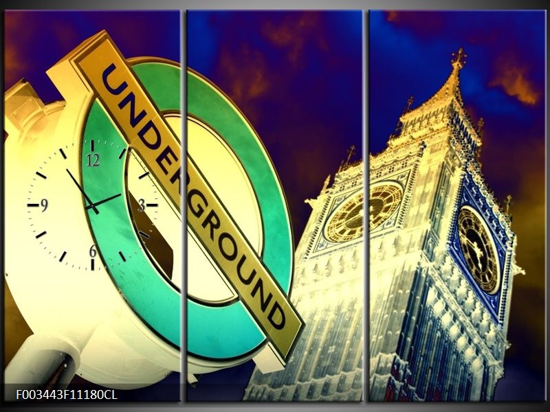 Klok schilderij Londen | Geel, Blauw, Groen | 111x80cm 3Luik