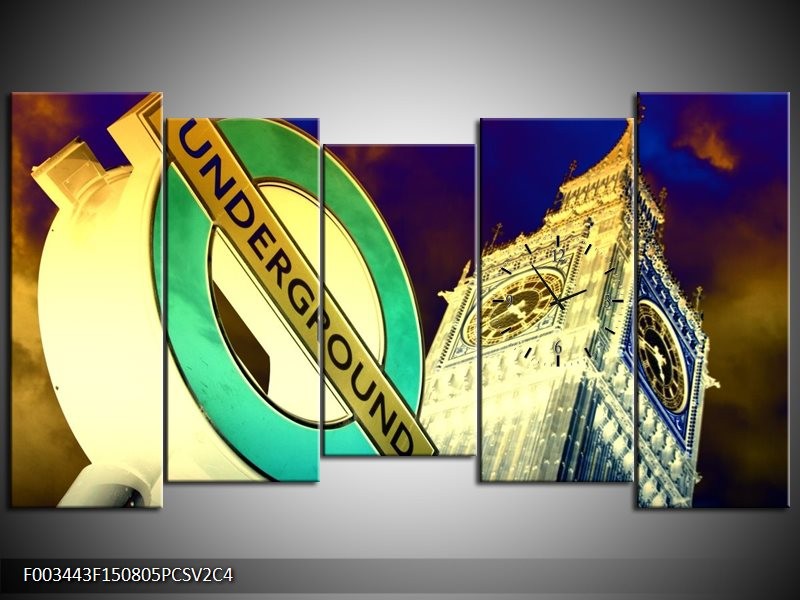 Klok schilderij Londen | Geel, Blauw, Groen | 150x80cm 5Luik