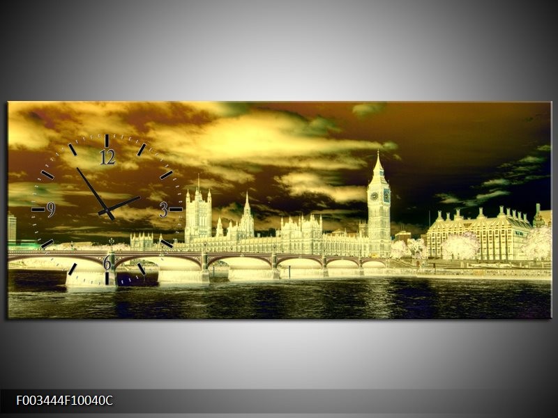 Klok schilderij Londen | Geel, Groen, Crème | 100x40cm 1Luik