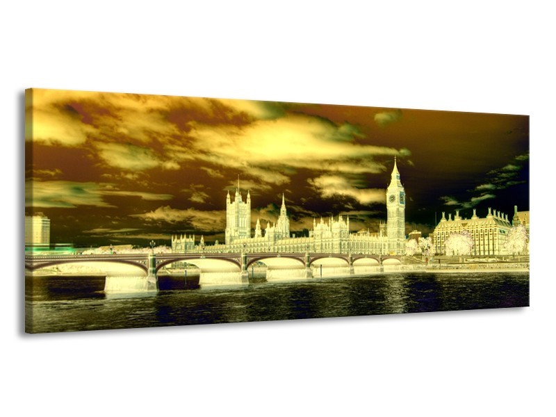 Canvas schilderij Londen | Geel, Groen, Crème | 145x58cm 1Luik