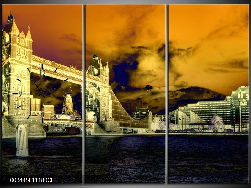 Klok schilderij Londen | Geel, Blauw, Crème | 111x80cm 3Luik