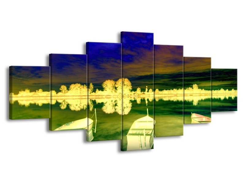 Glas schilderij Boot | Geel, Blauw, Groen | 210x100cm 7Luik