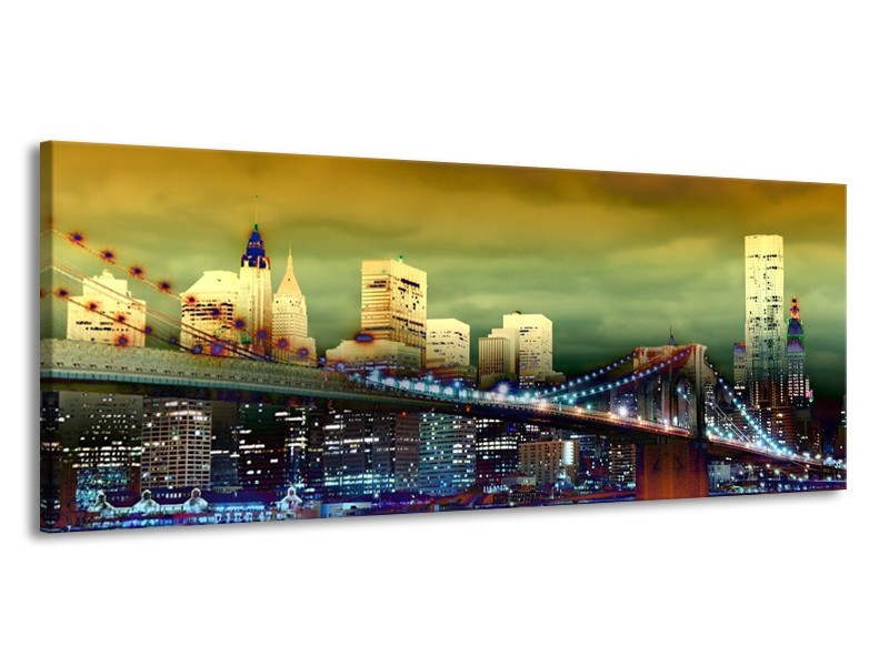 Canvas schilderij Steden | Oranje, Blauw, Geel | 145x58cm 1Luik