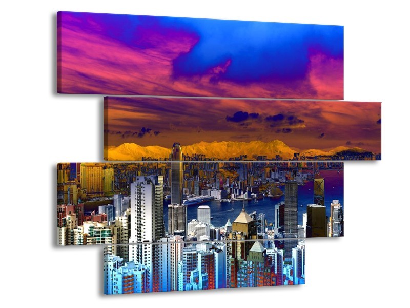 Glas schilderij Steden | Paars, Geel, Blauw | 115x85cm 4Luik