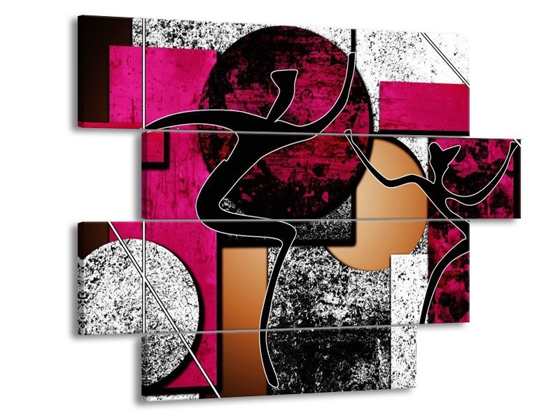 Glas schilderij Abstract | Roze, Zwart, Wit | 115x85cm 4Luik
