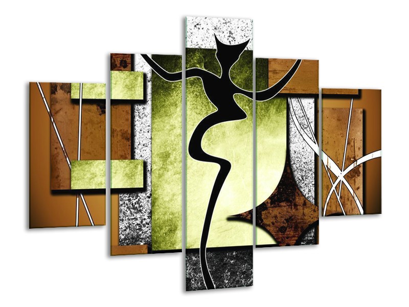 Canvas schilderij Abstract | Bruin, Groen, Zwart | 100x70cm 5Luik