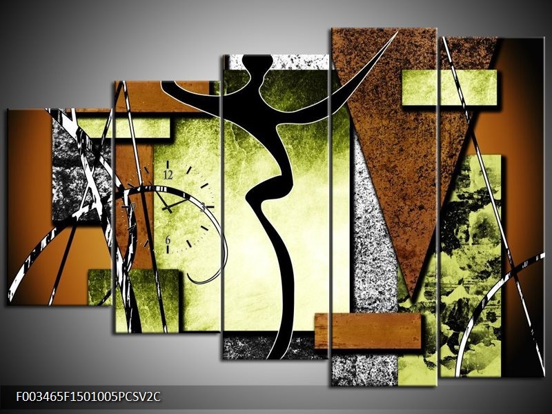 Klok schilderij Abstract | Bruin, Groen, Zwart | 150x100cm 5Luik