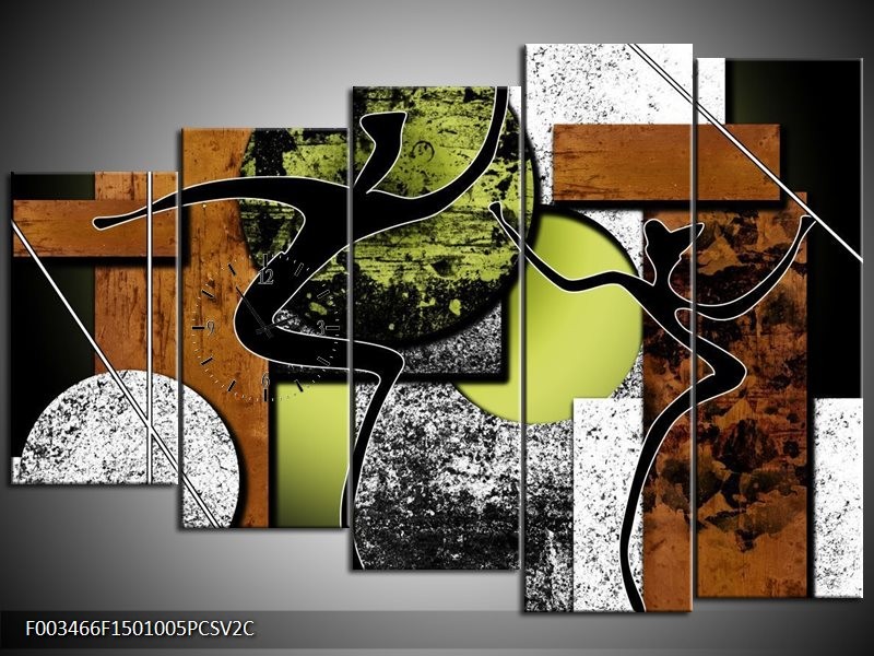 Klok schilderij Abstract | Bruin, Groen, Zwart | 150x100cm 5Luik