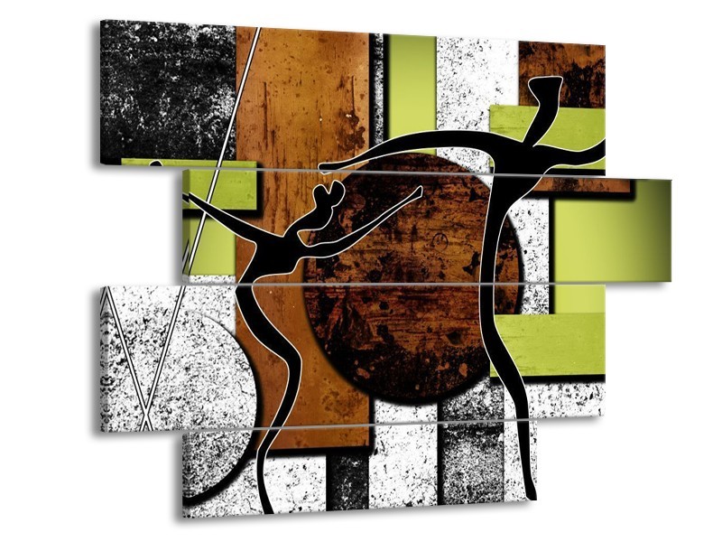 Canvas schilderij Abstract | Bruin, Groen, Zwart | 115x85cm 4Luik