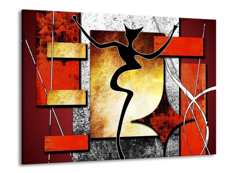 Glas schilderij Abstract | Rood, Grijs, Geel | 100x70cm 1Luik