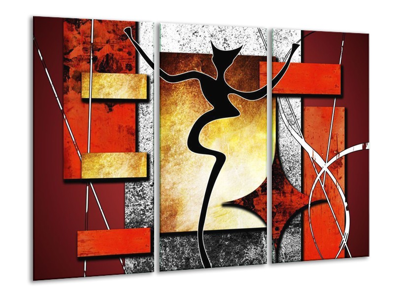 Canvas schilderij Abstract | Rood, Grijs, Geel | 120x80cm 3Luik