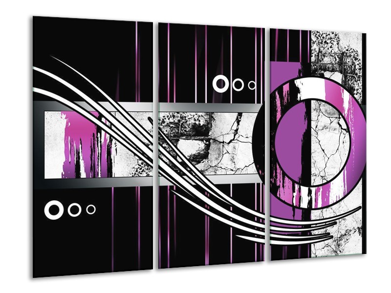 Canvas schilderij Abstract | Paars, Zwart, Wit | 120x80cm 3Luik