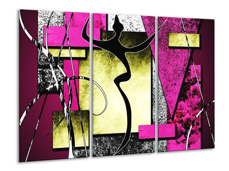 Canvas schilderij Abstract | Paars, Groen, Wit | 120x80cm 3Luik