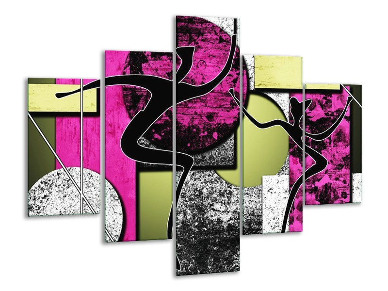 Glas schilderij Abstract | Paars, Groen, Wit | 100x70cm 5Luik