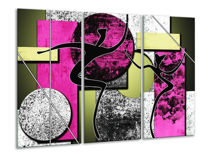 Canvas schilderij Abstract | Paars, Groen, Wit | 120x80cm 3Luik