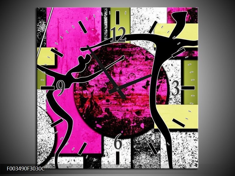 Klok schilderij Abstract | Paars, Groen, Wit | 30x30cm 1Luik