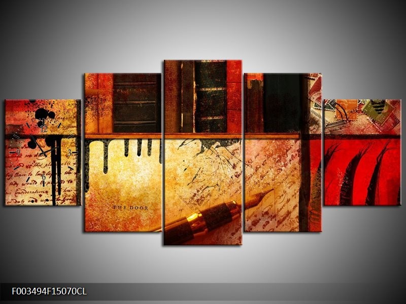 Klok schilderij Abstract | Rood, Zwart, Bruin | 150x70cm 5Luik