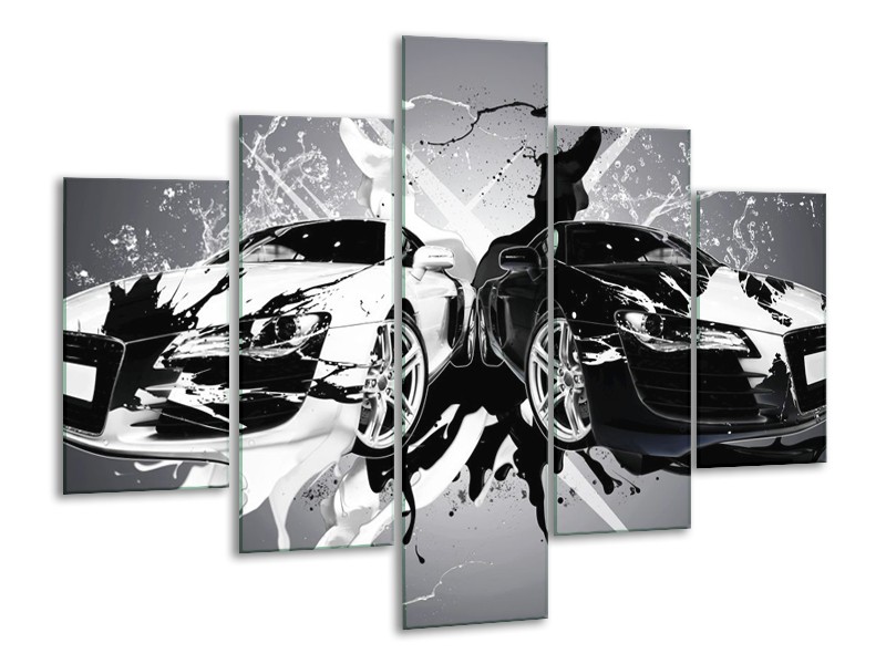 Glas schilderij Audi | Zwart, Wit, Grijs | 100x70cm 5Luik