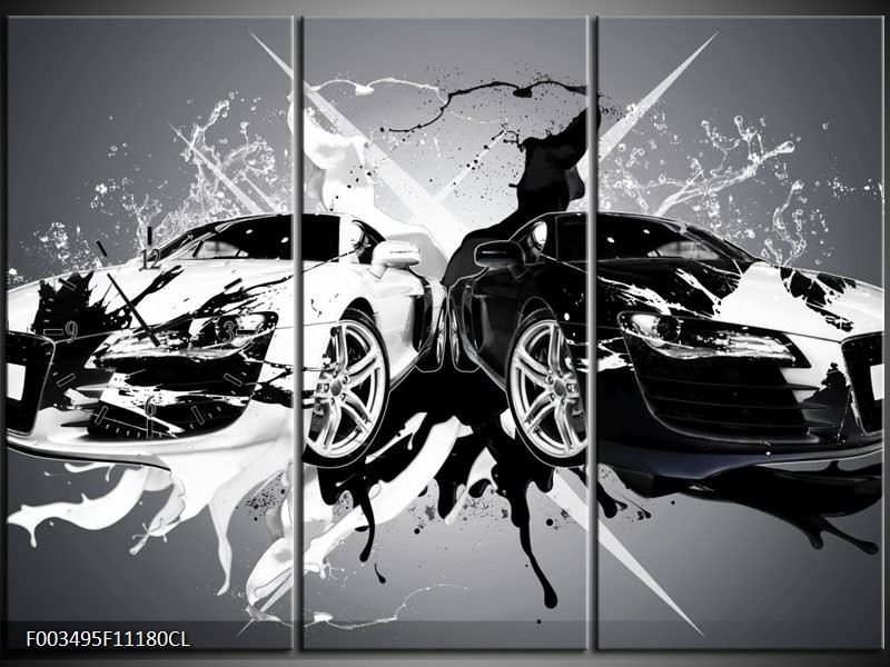 Klok schilderij Audi | Zwart, Wit, Grijs | 111x80cm 3Luik