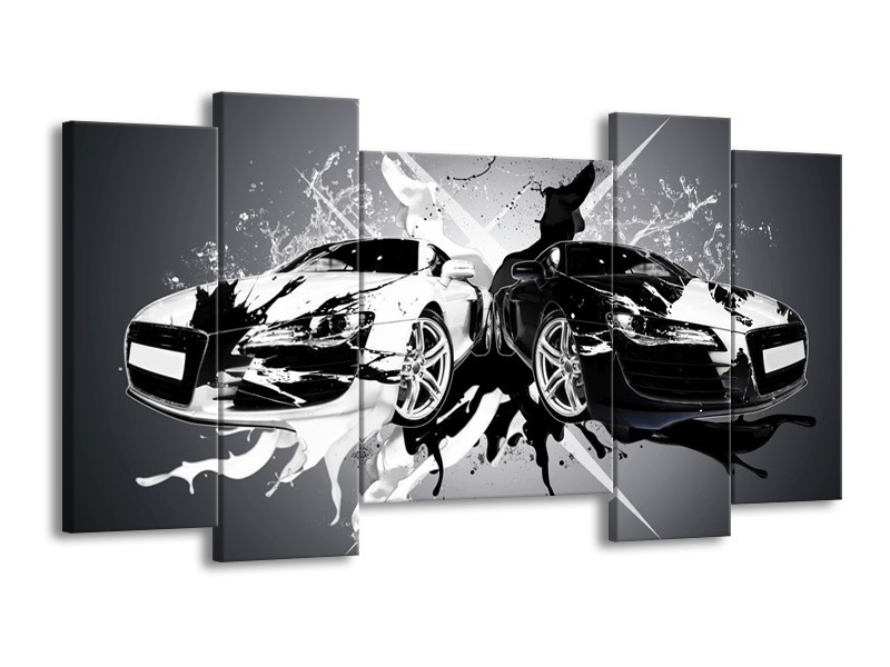 Glas schilderij Audi | Zwart, Wit, Grijs | 120x65cm 5Luik