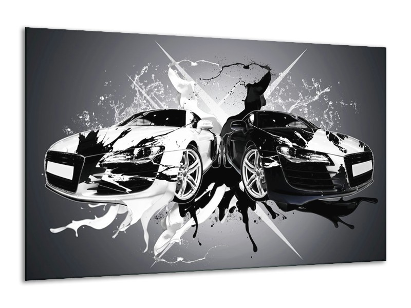 Glas schilderij Audi | Zwart, Wit, Grijs | 120x70cm 1Luik