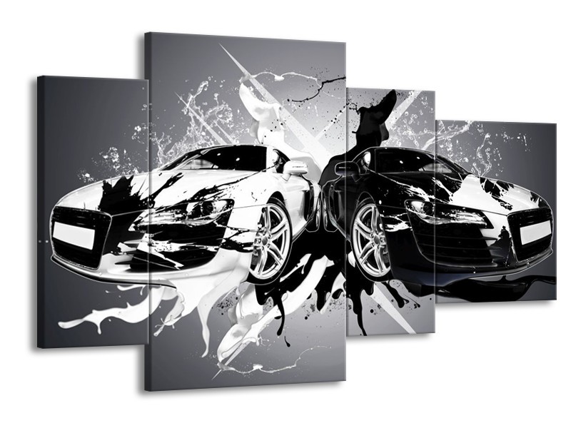 Glas schilderij Audi | Zwart, Wit, Grijs | 120x75cm 4Luik