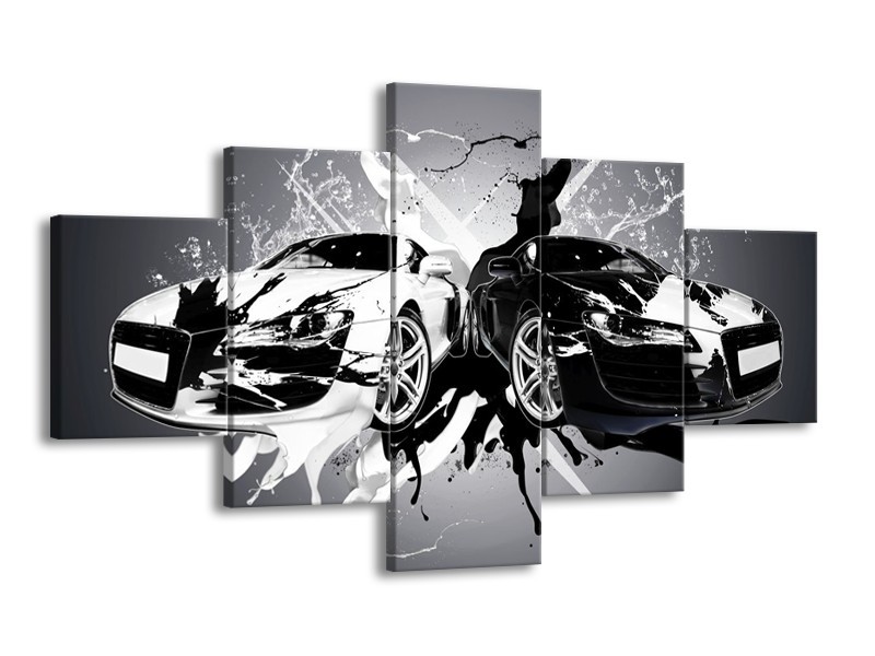 Glas schilderij Audi | Zwart, Wit, Grijs | 125x70cm 5Luik