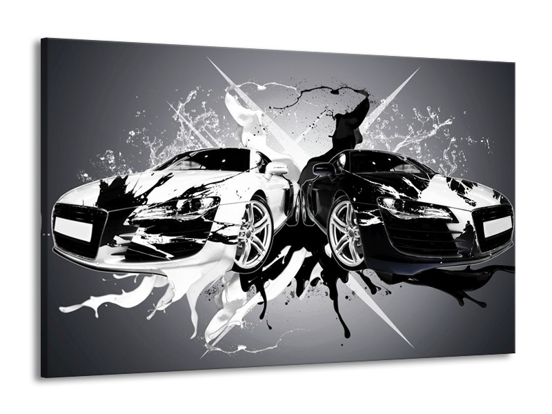 Glas schilderij Audi | Zwart, Wit, Grijs | 140x90cm 1Luik