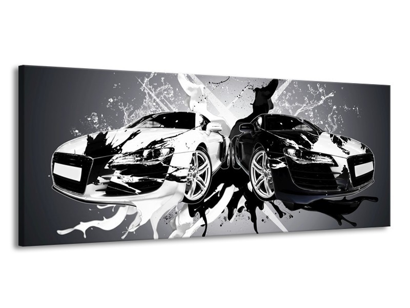 Glas schilderij Audi | Zwart, Wit, Grijs | 145x58cm 1Luik