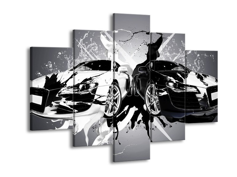 Glas schilderij Audi | Zwart, Wit, Grijs | 150x105cm 5Luik