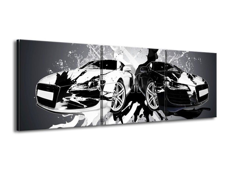 Glas schilderij Audi | Zwart, Wit, Grijs | 150x50cm 3Luik