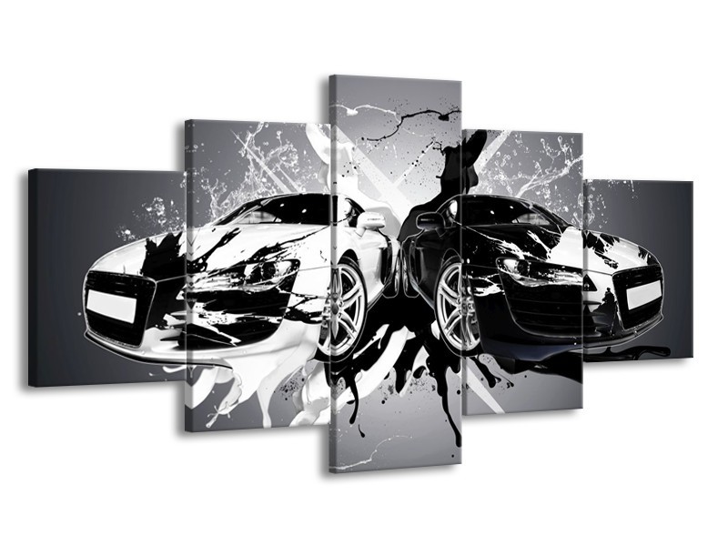 Glas schilderij Audi | Zwart, Wit, Grijs | 150x80cm 5Luik
