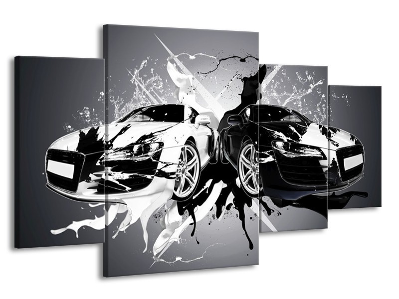 Glas schilderij Audi | Zwart, Wit, Grijs | 160x90cm 4Luik