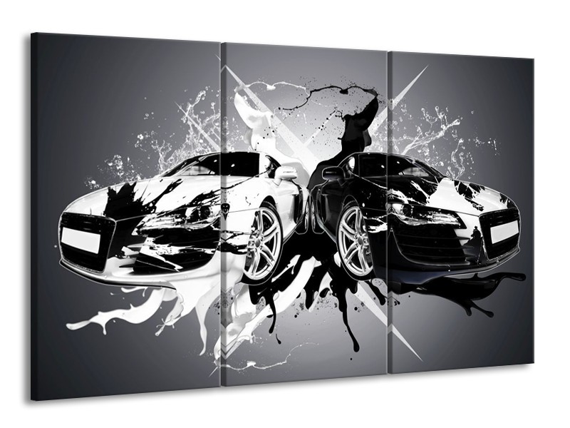 Glas schilderij Audi | Zwart, Wit, Grijs | 165x100cm 3Luik