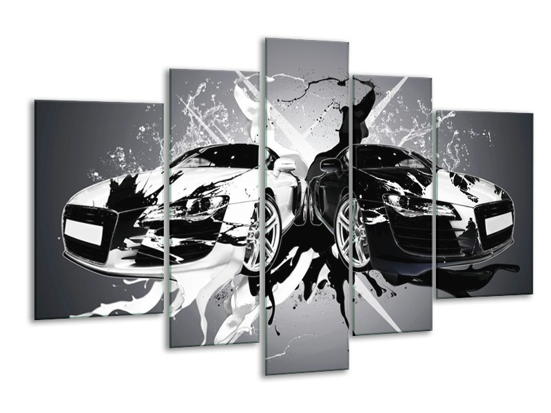 Glas schilderij Audi | Zwart, Wit, Grijs | 170x100cm 5Luik
