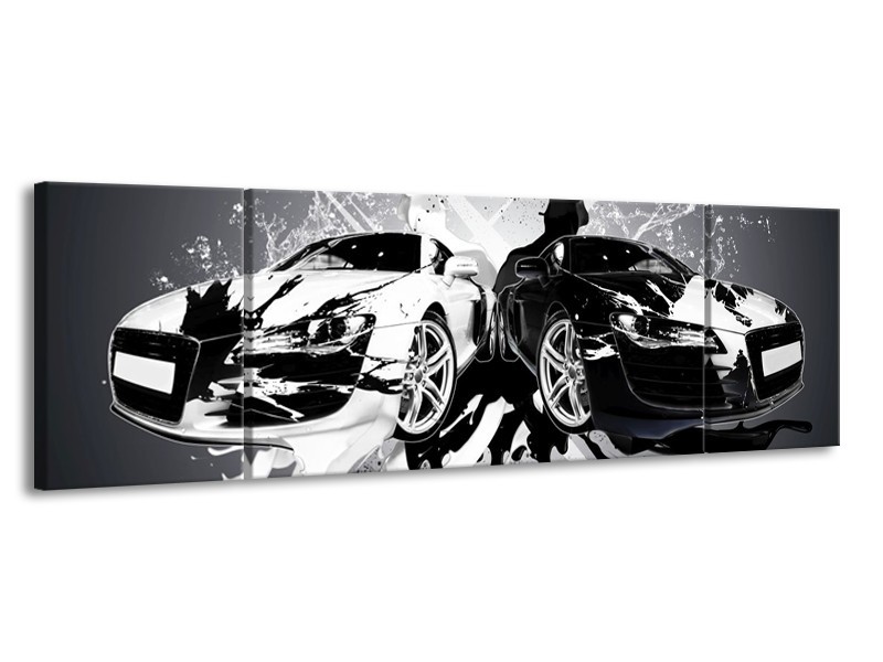 Glas schilderij Audi | Zwart, Wit, Grijs | 170x50cm 3Luik