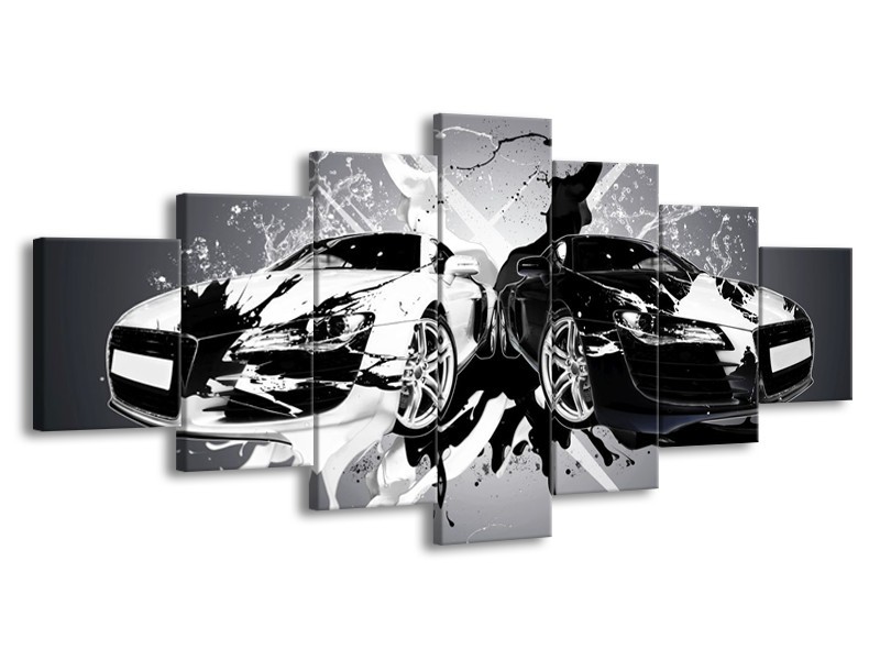 Glas schilderij Audi | Zwart, Wit, Grijs | 210x100cm 7Luik