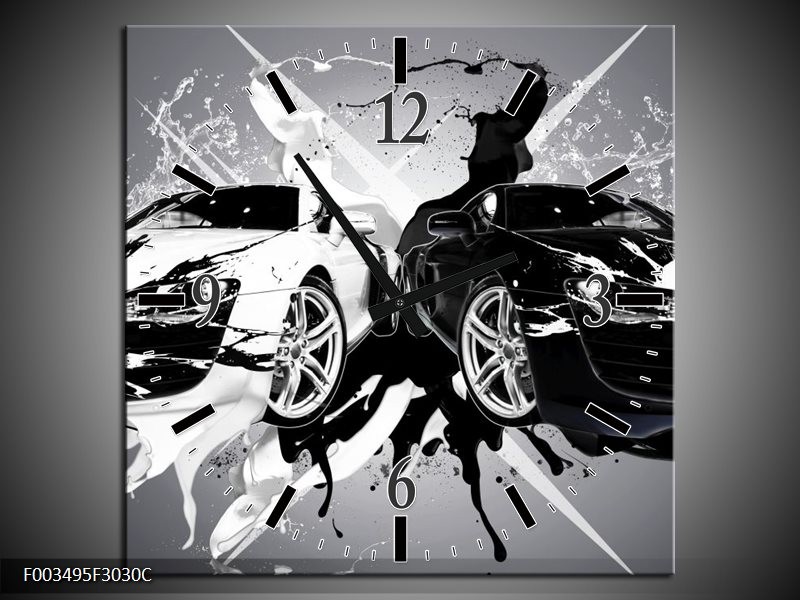 Klok schilderij Audi | Zwart, Wit, Grijs | 30x30cm 1Luik