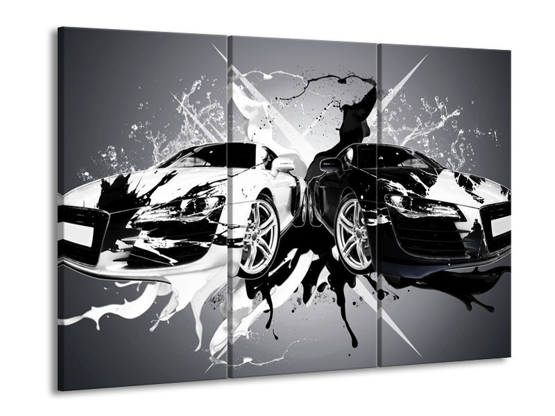 Glas schilderij Audi | Zwart, Wit, Grijs | 90x60cm 3Luik