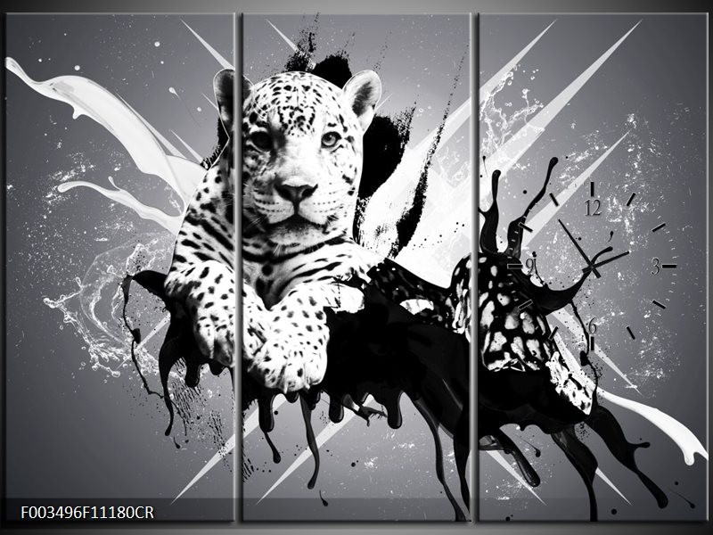Klok schilderij Dieren | Zwart, Wit, Grijs | 111x80cm 3Luik