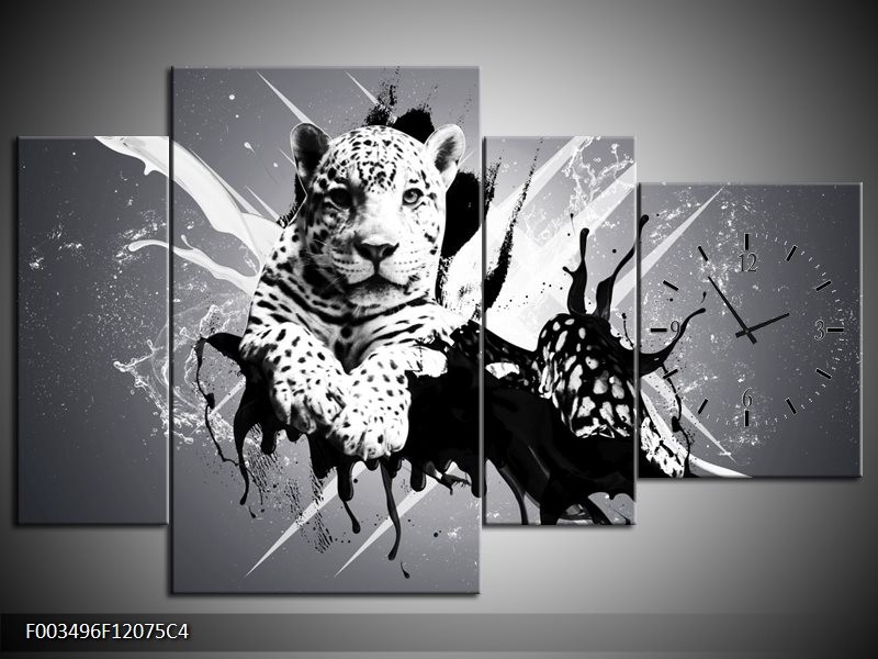 Klok schilderij Dieren | Zwart, Wit, Grijs | 120x75cm 4Luik