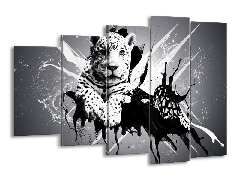 Canvas schilderij Dieren | Zwart, Wit, Grijs | 150x100cm 5Luik