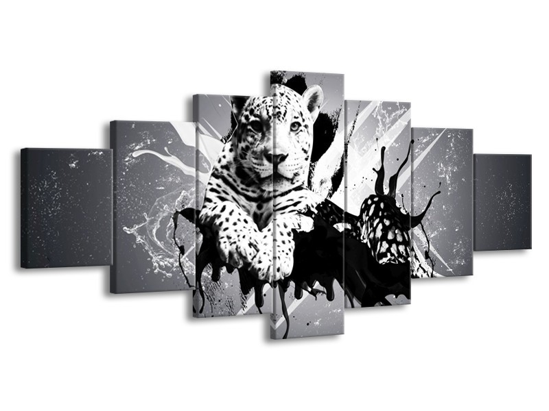 Canvas schilderij Dieren | Zwart, Wit, Grijs | 210x100cm 7Luik