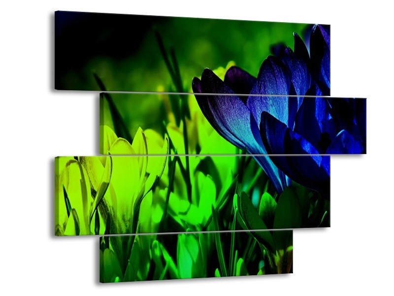Canvas schilderij Krokus | Groen, Blauw, Zwart | 115x85cm 4Luik