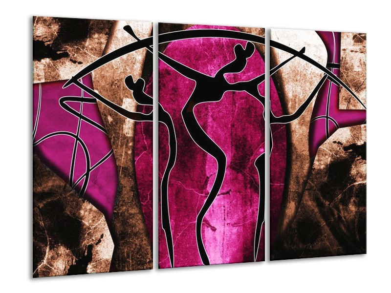 Canvas schilderij Abstract | Roze, Zwart, Bruin | 120x80cm 3Luik