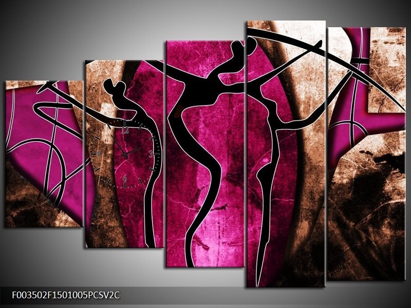 Klok schilderij Abstract | Roze, Zwart, Bruin | 150x100cm 5Luik
