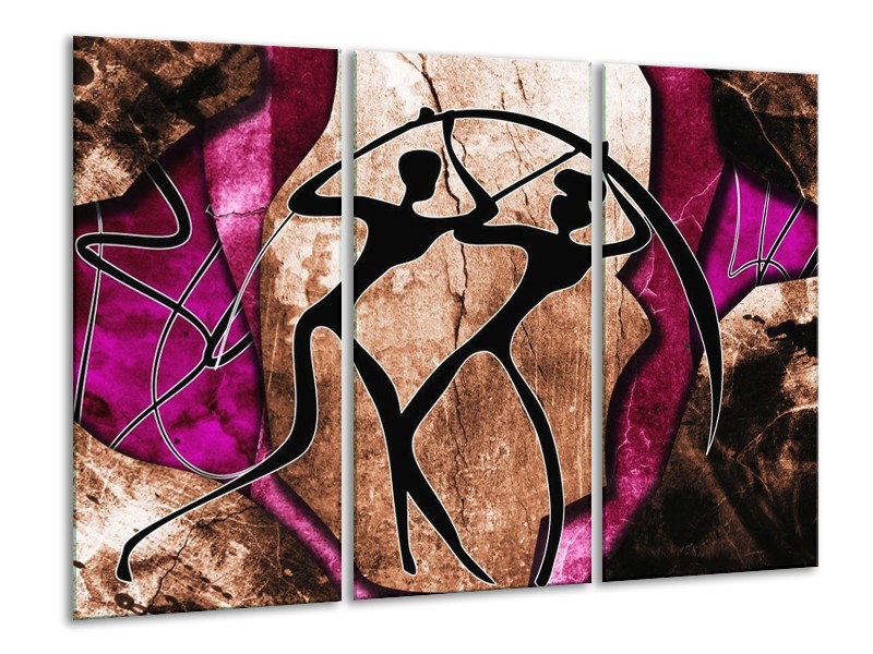 Canvas schilderij Abstract | Roze, Zwart, Bruin | 120x80cm 3Luik