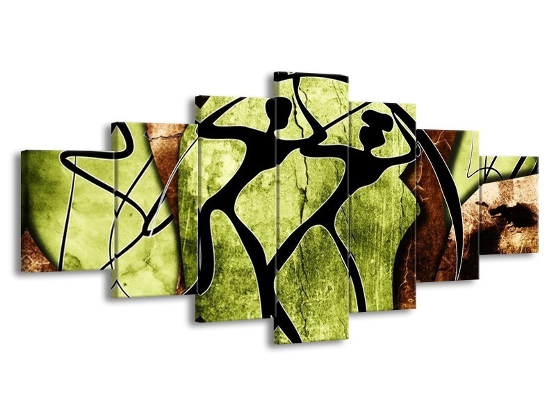 Canvas schilderij Abstract | Groen, Bruin, Zwart | 210x100cm 7Luik