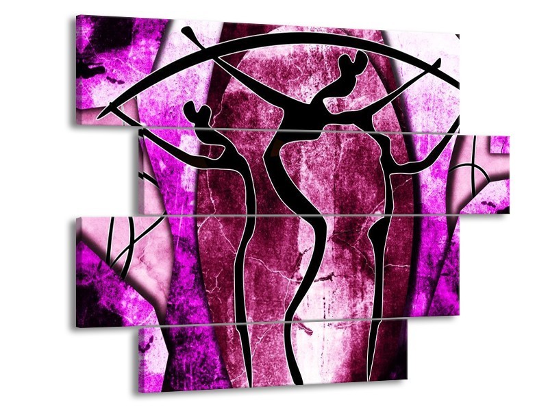 Canvas schilderij Abstract | Roze, Paars, Zwart | 115x85cm 4Luik