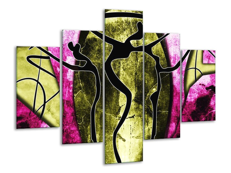 Glas schilderij Abstract | Roze, Zwart, Groen | 100x70cm 5Luik